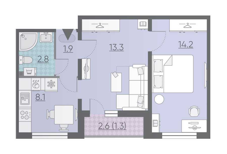 Двухкомнатная квартира в : площадь 41.6 м2 , этаж: 2 – купить в Санкт-Петербурге